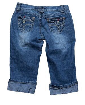 Vintage Y2K Angels Cuffed Capris Jeans 5 Flap Pockets Low Rise Medium Wash Denim